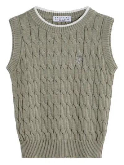 Brunello Cucinelli Kids' Cable-knit Cotton Vest In Gray
