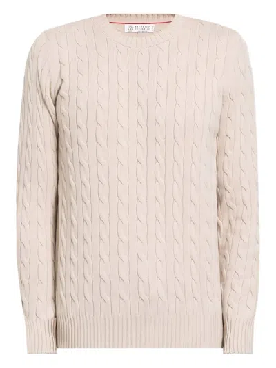 Brunello Cucinelli Cable-knit Crew-neck Sweater In Gray