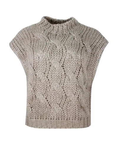 Brunello Cucinelli Cable-knit Crew-neck Vest In Gray