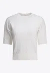 Brunello Cucinelli Textured Cable Knit Cropped T-shirt In White