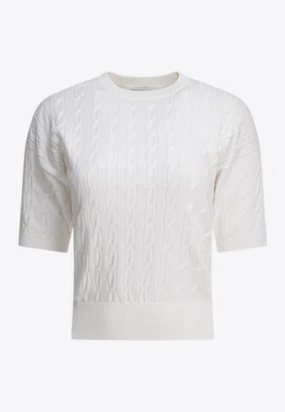 Brunello Cucinelli Cable Knit Cropped Top In White