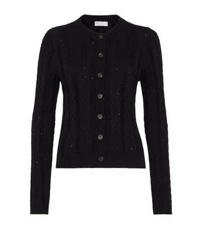 Brunello Cucinelli Cable-knit Dazzling Cardigan In Black