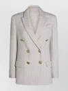 Brunello Cucinelli Cable-knit Double-breasted Coat In Gray