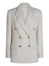 Brunello Cucinelli Cable-knit Double-breasted Coat In Neutral