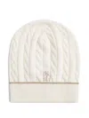Brunello Cucinelli Cable-knit Embellished Beanie In White