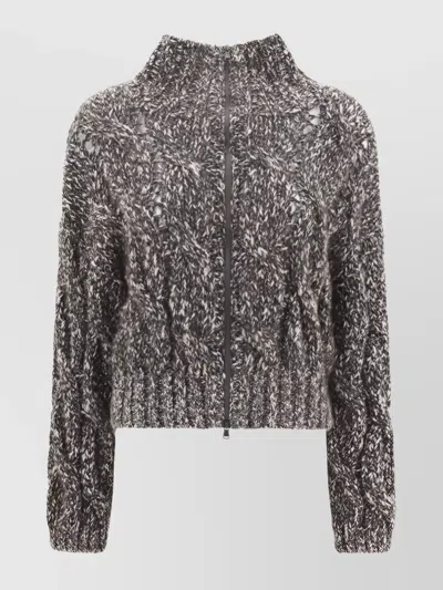 BRUNELLO CUCINELLI CABLE-KNIT LAMBSWOOL CASHMERE CARDIGAN