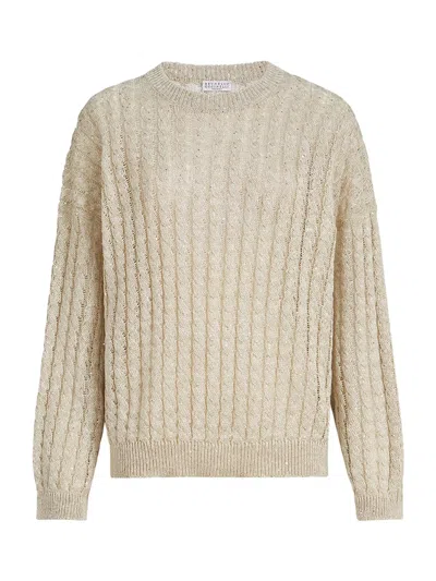 Brunello Cucinelli Cable Knit Linen Sweater In Beige