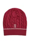 Brunello Cucinelli Cable-knit Logo Beanie In Red