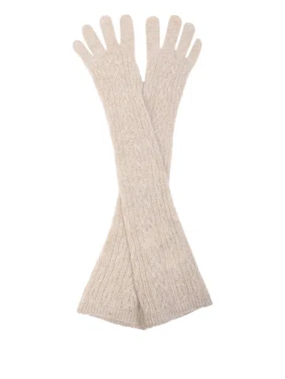 Brunello Cucinelli Cable-knit Long Gloves In Neutral