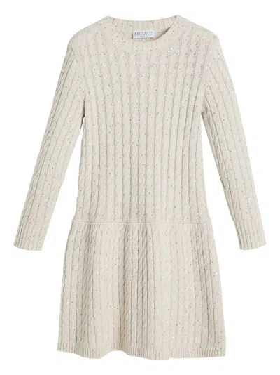 Brunello Cucinelli Kids' Cable-knit Midi Dress In Neutrals