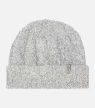 Brunello Cucinelli Cable-knit Mohair Beanie In Grey