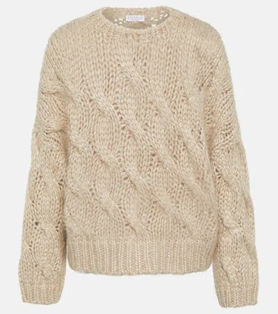 Brunello Cucinelli Cable-knit Mohair-blend Sweater In Beige