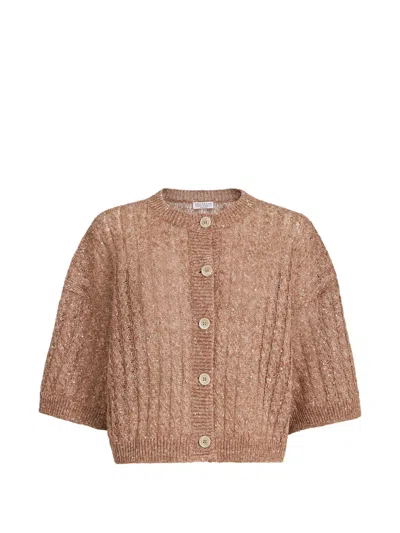 Brunello Cucinelli Cable-knit Openwork Cardigan In Brown