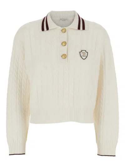 Brunello Cucinelli Cable-knit Polo-neck Sweater In White