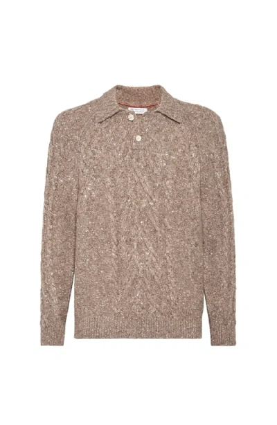 Brunello Cucinelli Cable-knit Polo Sweater In Neutral