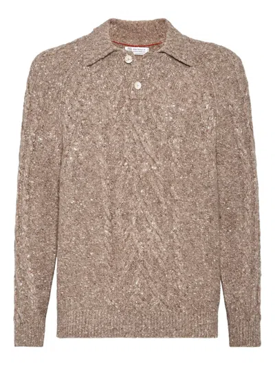 BRUNELLO CUCINELLI CABLE-KNIT POLO SWEATER