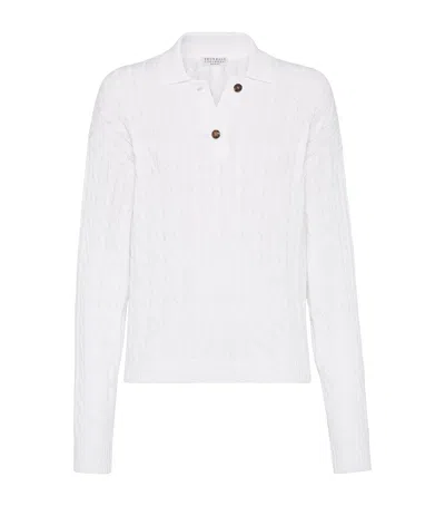 Brunello Cucinelli Cable-knit Polo Sweater In White