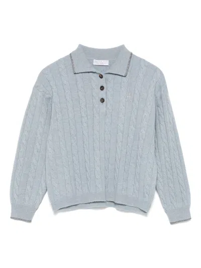 Brunello Cucinelli Cable-knit Polo Top In Blue