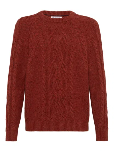 Brunello Cucinelli Pullover Mit Zopfmuster In Orange