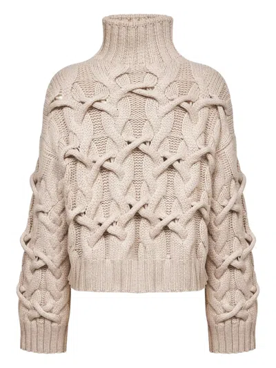 Brunello Cucinelli Women Beige Cashmere Feather Crisscross Cable Sweater In Multi