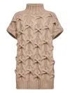Brunello Cucinelli Women Beige Cashmere Feather Crisscross Cable Sweater In Neutral