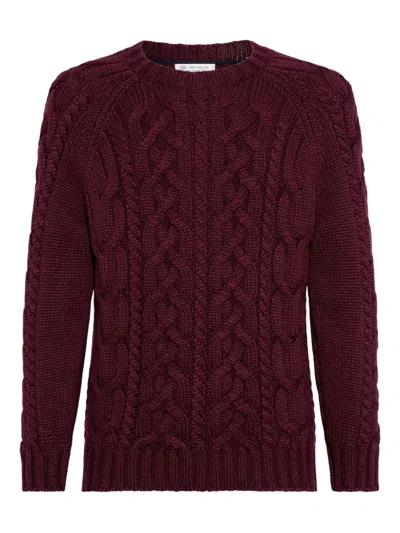 Brunello Cucinelli Cable Knit Sweater In Brown