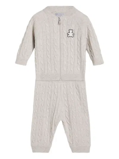 Brunello Cucinelli Babies' Cable-knit Trousers In Gray