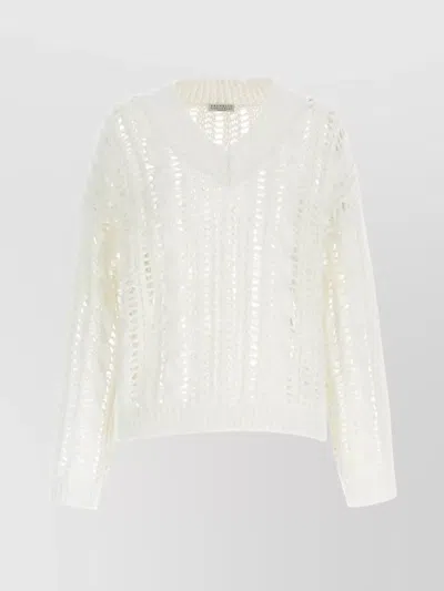 Brunello Cucinelli Open-knit Jute-blend Sweater In White