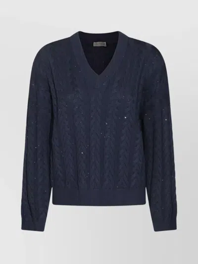 Brunello Cucinelli Cable Knit V-neck Sweater