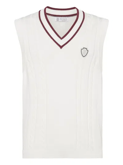 Brunello Cucinelli Cable-knit V-neck Vest In White