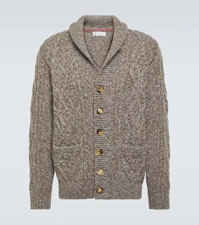Brunello Cucinelli Cable-knit Wool And Cashmere Cardigan In Brown