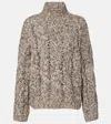 Brunello Cucinelli Wool And Cashmere Turtleneck Sweater With Sequins In Brown