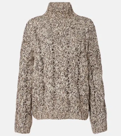 BRUNELLO CUCINELLI CABLE-KNIT WOOL AND CASHMERE TURTLENECK SWEATER