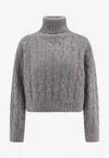 Brunello Cucinelli Wool And Mohair Cable Knit Turtleneck Sweater With In Gray