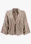 Brunello Cucinelli Women Wool And Cashmere Cardigan With Sequins In Brown