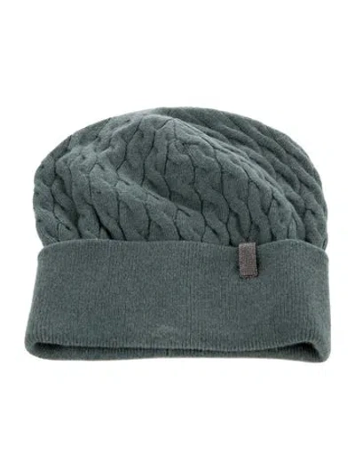 Pre-owned Brunello Cucinelli Cable Knit Wool-blend Beanie In Green
