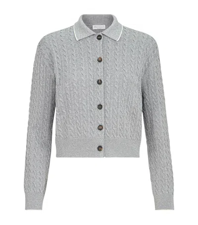 Brunello Cucinelli Cable-knit Cardigan In Gray