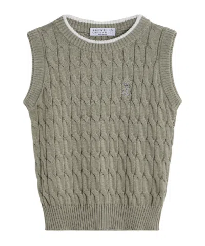 Brunello Cucinelli Cable-knit Cotton Vest In Gray