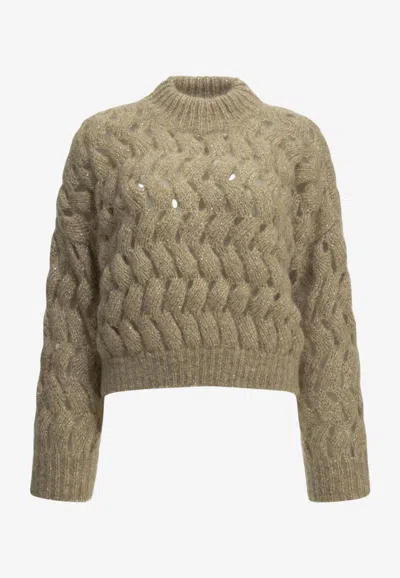 Brunello Cucinelli Cable-knit Cropped Sweater In Nude