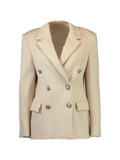 Brunello Cucinelli Cable-knit Double-breasted Blazer In Neutral