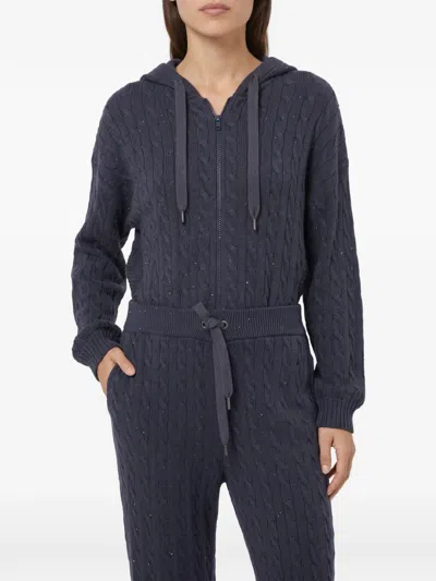Brunello Cucinelli Cable-knit Sequin-embellished Trousers In Blue