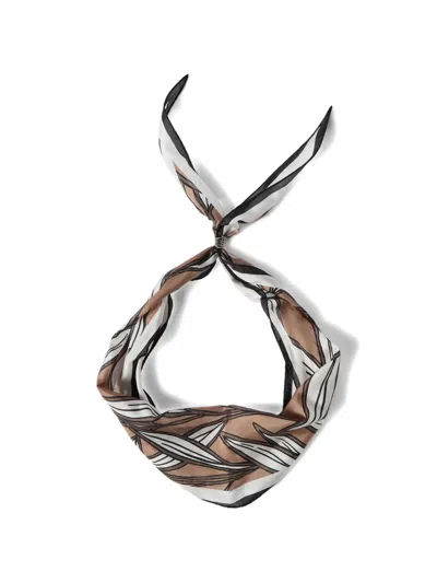 Brunello Cucinelli Cacao Leaves Print Silk Foulard In Brown