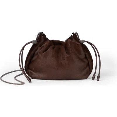 Brunello Cucinelli Calf Hair Mellow Mini Bucket Bag In Brown