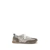 Brunello Cucinelli Monili Pull-tab Crinkle-effect Leather Low-top Sneakers In Silver