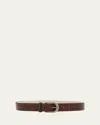Brunello Cucinelli Adjustable Calf Leather Belt With Grained Texture In Brown