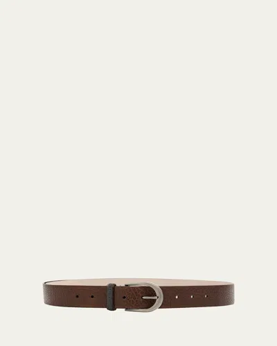 BRUNELLO CUCINELLI CALF LEATHER BELT W/ BRASS BUCKLE
