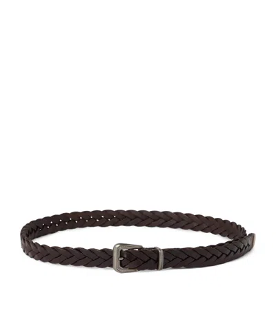 Brunello Cucinelli Calf Leather Braided Belt In Brown