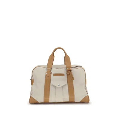 Brunello Cucinelli Calf Leather Color-block Top Handle Bag In Neutral