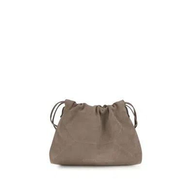 Brunello Cucinelli Calf Leather Drawstring Clutch In Beige