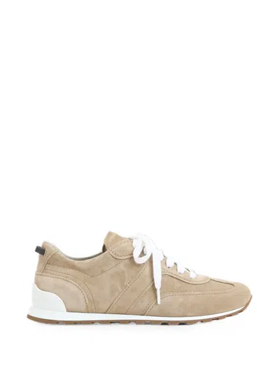 Brunello Cucinelli Calf Suede Panelled Sneakers In Neutral